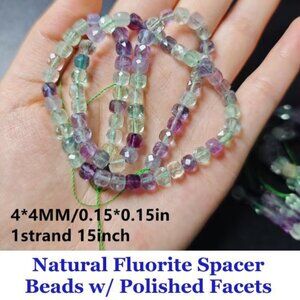 4mm Natural Fluorite Spacer Beads with Polished Facets   15" Strand
